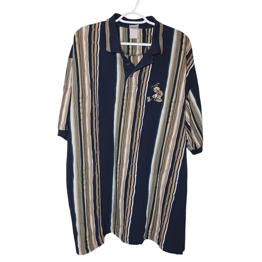 Vintage Disney Catalog Mickey Mouse Golf Polo Shirt Mens 2XL Striped Textured